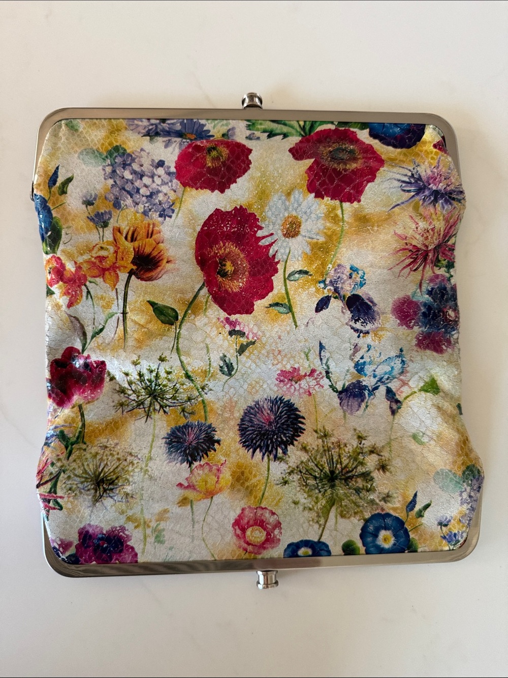 Hobo double sided folding Leather wallet Spring Floral Teal lining organization - Picture 4 of 16